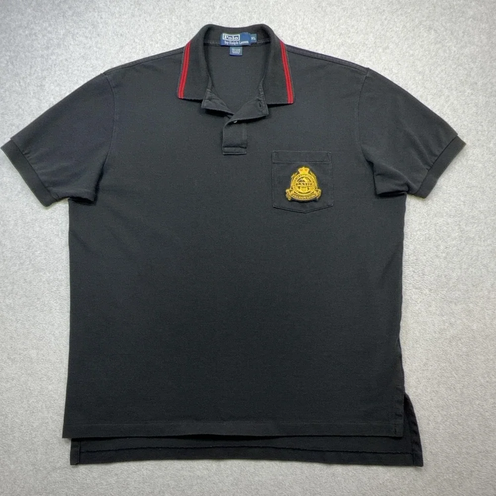 Ralph Lauren Polo Shirt Mens XL Black Crest Pocket Purveyors Fine Winter Apparel
